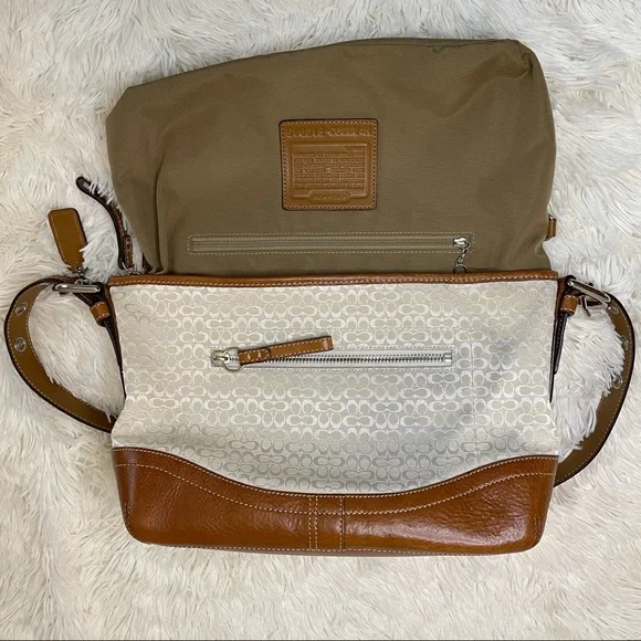 Coach Handbag Shoulder Signature Mini Duffle Ivory leather Brown purse. - Picture 9 of 17